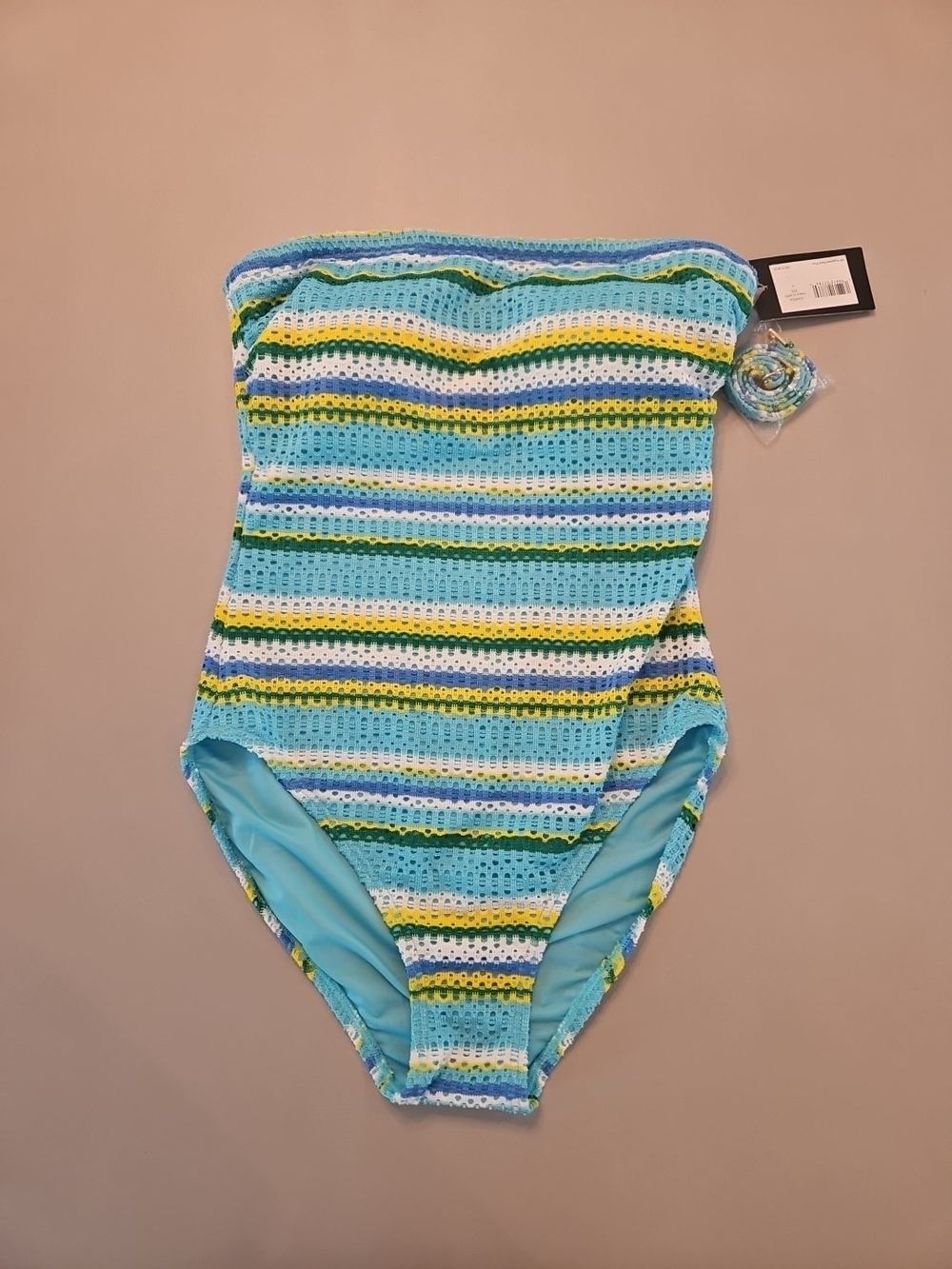 Kate Spade Striped Crochet One-Piece Swimsuit  Blue, Green & Yellow Crochet